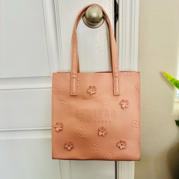 Ted Baker Blush Pink Floral Faux Leather Small Tote 10”x 9.75”x 4” - Picture 13 of 16